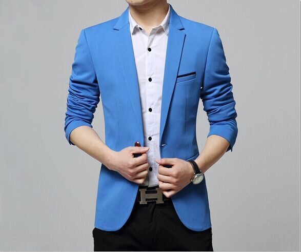 蓝色韩版修身款式西服定制，韩版修身款式西服定制